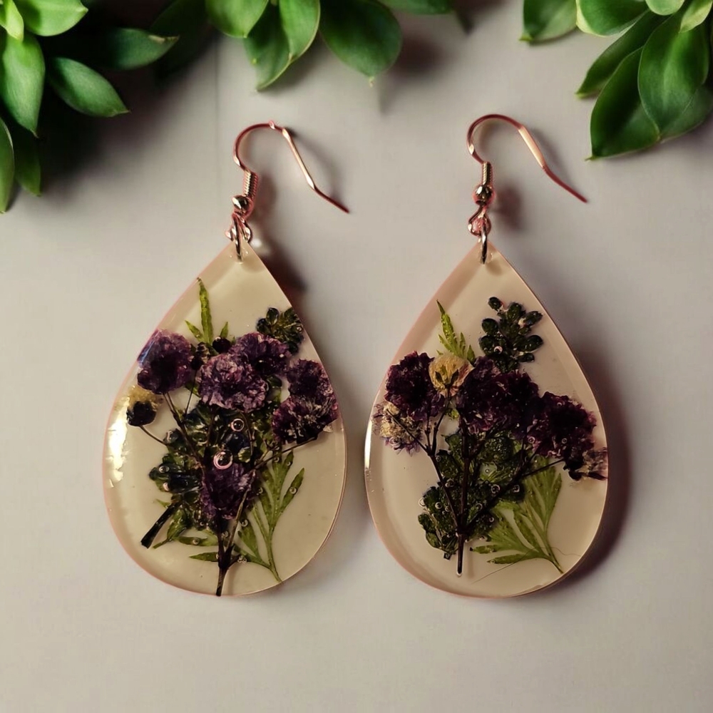 Elegant Purple Floral Teardrop Earrings